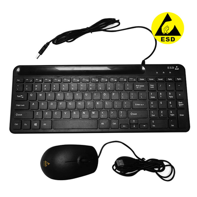 実験室のクリーンルームのために置かれる黒いESDの帯電防止ワイヤーで縛られたキーボードのマウス