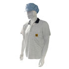 ESDTシャツ 白 7MM ストライプ 99% ポリエステル+1% 伝導性シルク ニット アンチ 静的 ポーロシャツ
