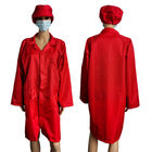96%の綿同じ色の帽子が付いている赤いESDの帯電防止スモックのつなぎ服