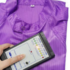 円形の首紫色ESDのジャケット5mmの縞99%ポリエステルを働かせるクリーンルーム