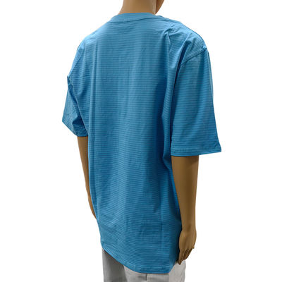 クリーンルーム 99% コットン+1% カーボンファイバー ブルー ユニセックス ESD アンチステティック O ネック Tシャツ 3 ボタン