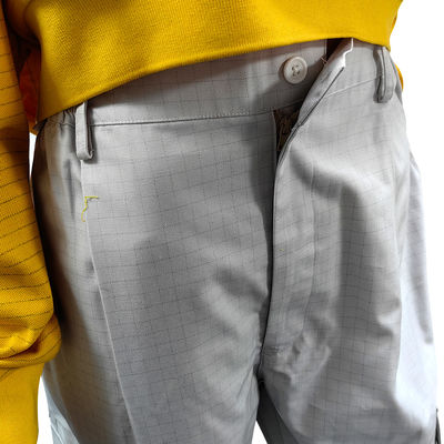 アンチ静止型ロングパンツ クリーンルーム 67%ポリエステル+31%綿+2%炭素繊維 グレーESDパンツ