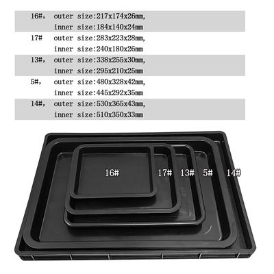 530x365x43mm ESD 静止感のない方形トレイ 黒 プラスチック 正方形 浅い ESD トレイ ESD 電子円盤