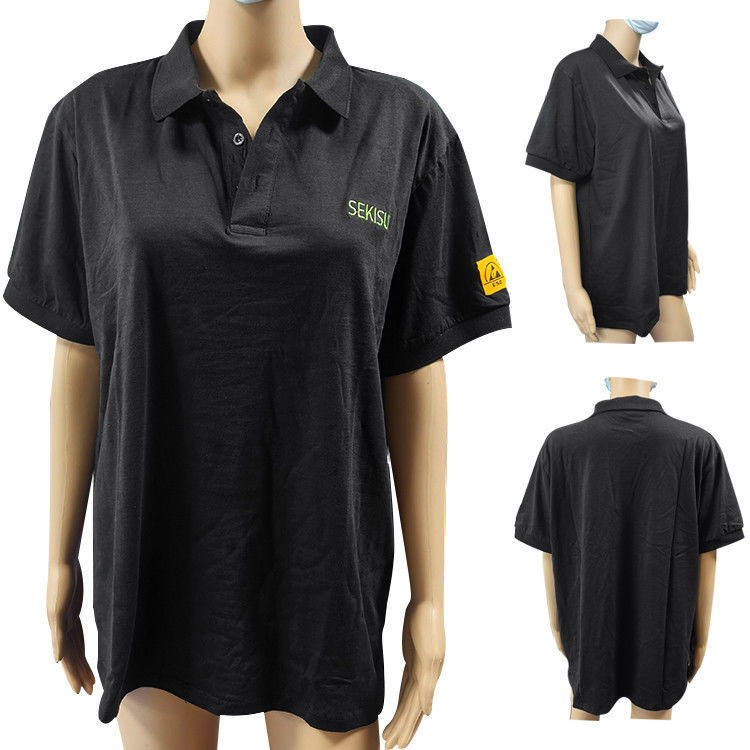 クリーンルーム 安全 作業 綿 炭素繊維 ESD 抗静的ポーロTシャツを着用